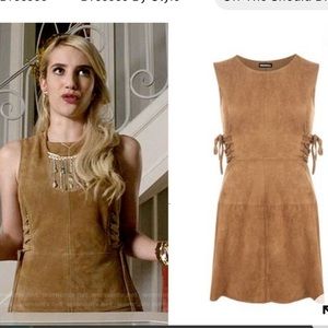 Top Shop Tan Suede Dress with Lace-up Sides